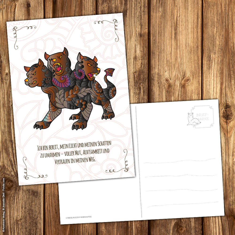 Postkarte Krafttier Zerberus "Licht & Schatten" – Bild 2