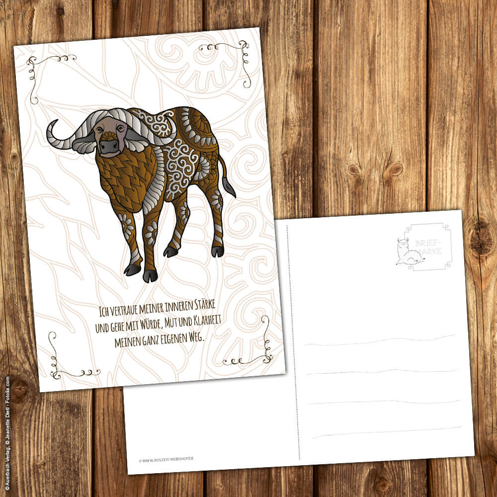 Postkarte Krafttier Wasserbüffel "Innere Stärke" – Bild 2