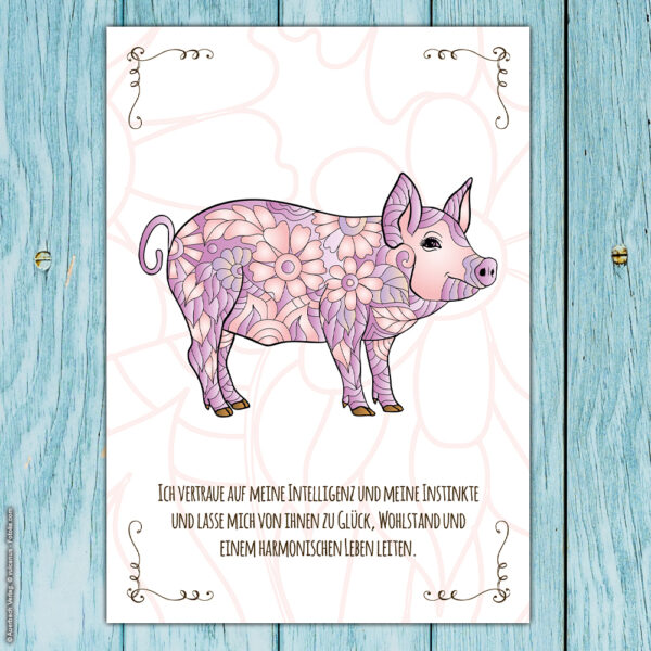 Postkarte Krafttier Schwein "Intelligenz & Wohlstand" – Bild 3