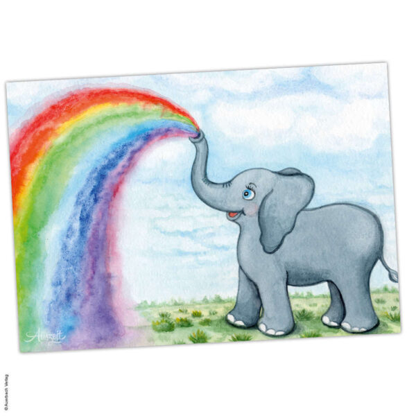 Postkarte Elli Elefant "Regenbogen"