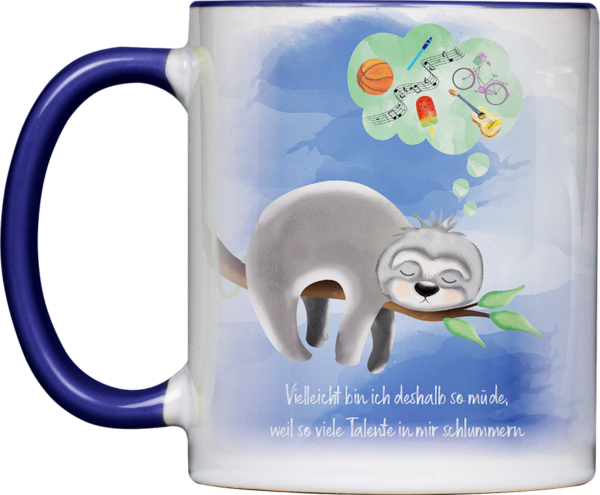 Tasse Faultier „Schlummernde Talente“ (330, 340, 450 ml / mit od. ohne Spruch)