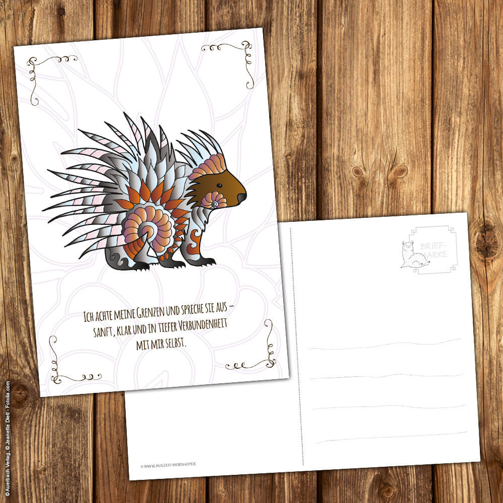 Postkarte Krafttier Stachelschwein "Achtsamkeit & Grenzen" – Bild 2